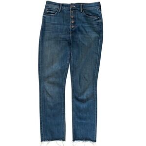 Mother The Pixie Dazzler Ankle Fray Jeans Beginners Luck Blue Button Fly. Wmn 28